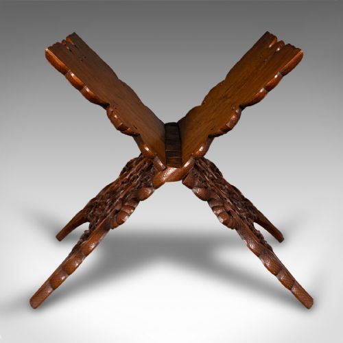 ANTIQUE CLUB LOUNGE MAGAZINE STAND BURMESE TEAK FOLDING BOOK RACK VICTORIAN - ADDITIONAL PHOTO 4