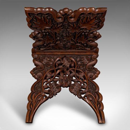 ANTIQUE CLUB LOUNGE MAGAZINE STAND BURMESE TEAK FOLDING BOOK RACK VICTORIAN - ADDITIONAL PHOTO 5