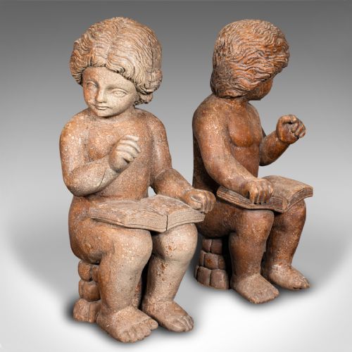 LARGE PAIR ANTIQUE PUTTI BOOKENDS ITALIAN CHERUB FIGURES BOOK REST VICTORIAN - ADDITIONAL PHOTO 1