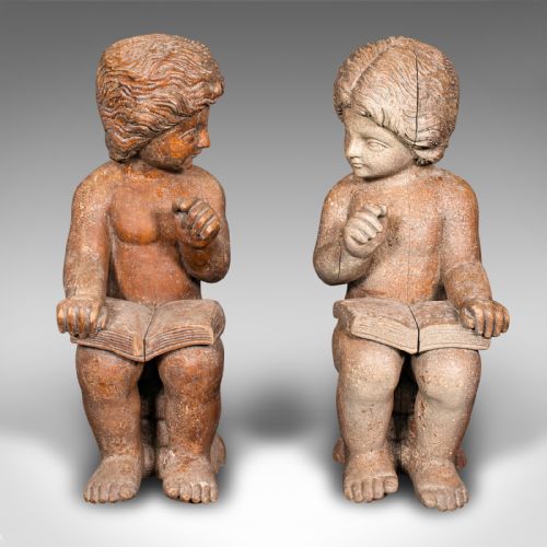 LARGE PAIR ANTIQUE PUTTI BOOKENDS ITALIAN CHERUB FIGURES BOOK REST VICTORIAN - ADDITIONAL PHOTO 2