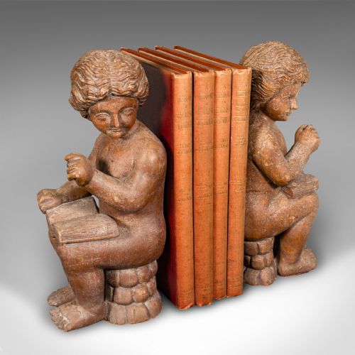 LARGE PAIR ANTIQUE PUTTI BOOKENDS ITALIAN CHERUB FIGURES BOOK REST VICTORIAN - ADDITIONAL PHOTO 10