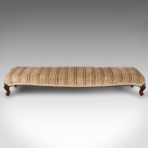 fig 1. Long Antique Fireside Stool, English, Walnut, Upholstered Footstool, Victorian