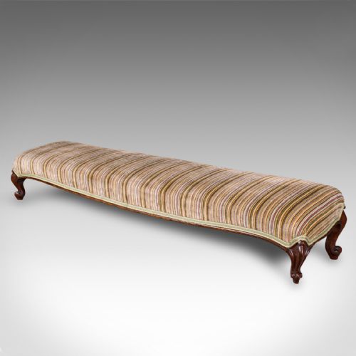 fig 2. Long Antique Fireside Stool, English, Walnut, Upholstered Footstool, Victorian