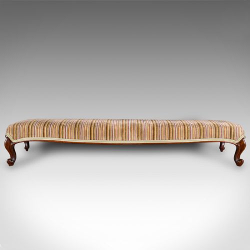 fig 3. Long Antique Fireside Stool, English, Walnut, Upholstered Footstool, Victorian