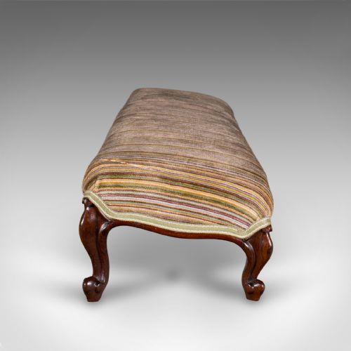 fig 4. Long Antique Fireside Stool, English, Walnut, Upholstered Footstool, Victorian