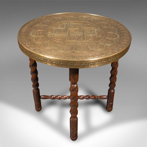fig 1. Antique Campaign Tea Table, Middle Eastern, Brass, Berber, Folding, Victorian