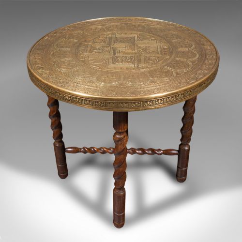 fig 4. Antique Campaign Tea Table, Middle Eastern, Brass, Berber, Folding, Victorian
