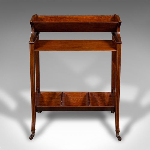 Antique Book Trough Stand, English, Walnut, Boxwood, Lounge Bookcase, Edwardian