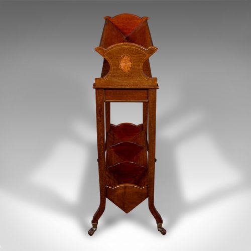 fig 2. Antique Book Trough Stand, English, Walnut, Boxwood, Lounge Bookcase, Edwardian