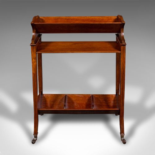 fig 3. Antique Book Trough Stand, English, Walnut, Boxwood, Lounge Bookcase, Edwardian