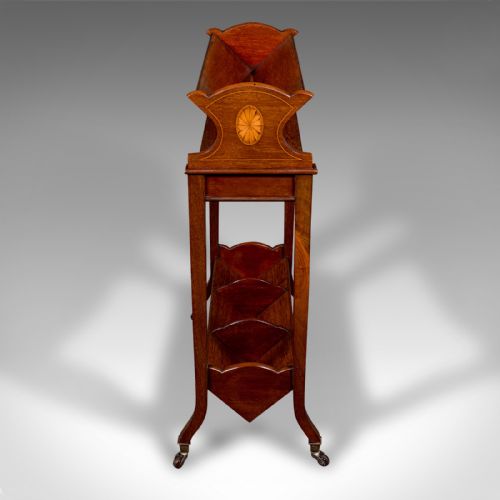 fig 4. Antique Book Trough Stand, English, Walnut, Boxwood, Lounge Bookcase, Edwardian