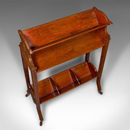 fig 5. Antique Book Trough Stand, English, Walnut, Boxwood, Lounge Bookcase, Edwardian