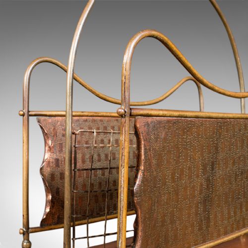 ANTIQUE NEWSPAPER RACK FRENCH BRASS COPPER WALNUT MAGAZINE STAND VICTORIAN - ADDITIONAL PHOTO 6