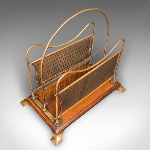 ANTIQUE NEWSPAPER RACK FRENCH BRASS COPPER WALNUT MAGAZINE STAND VICTORIAN - ADDITIONAL PHOTO 8