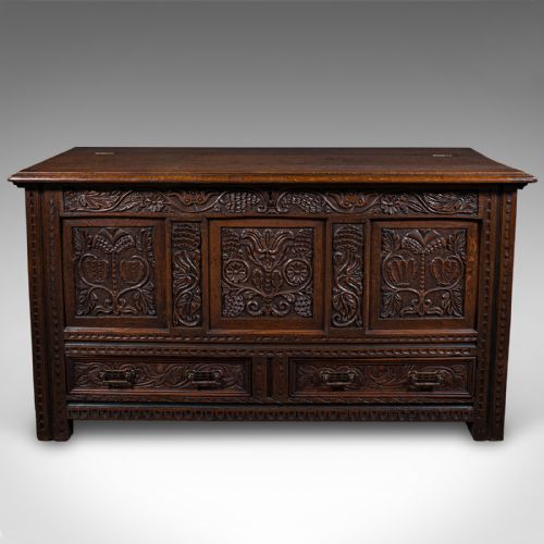 LARGE ANTIQUE MULE CHEST ENGLISH CARVED OAK COFFER WILLIAM III CIRCA 1700 - ADDITIONAL PHOTO 3