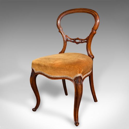 fig 3. Pair Of Antique Side Chairs, English, Walnut, Buckle Back Seat, Early Victorian