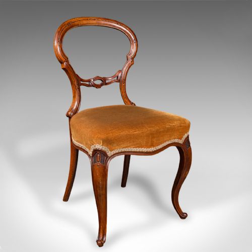 fig 4. Pair Of Antique Side Chairs, English, Walnut, Buckle Back Seat, Early Victorian