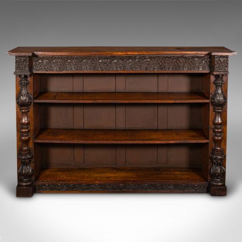 fig 1. Antique Country House Bookcase, Scottish Oak, Library Cabinet, Victorian, C.1880