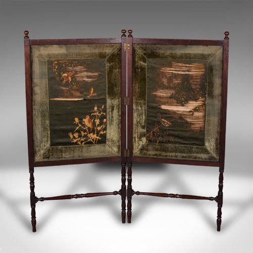 fig 1. Antique Bi-fold Decorative Screen, English, Walnut, Silk, Divider, Victorian