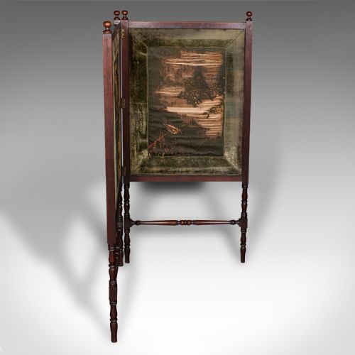 fig 2. Antique Bi-fold Decorative Screen, English, Walnut, Silk, Divider, Victorian