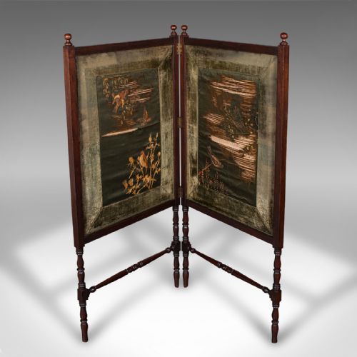 fig 3. Antique Bi-fold Decorative Screen, English, Walnut, Silk, Divider, Victorian