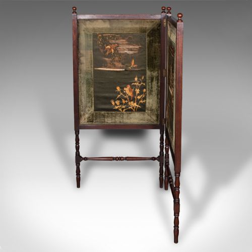 fig 4. Antique Bi-fold Decorative Screen, English, Walnut, Silk, Divider, Victorian