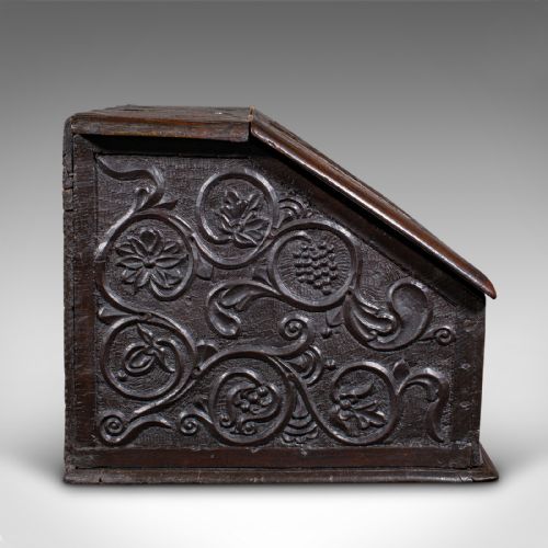 ANTIQUE VERGER'S BIBLE BOX ENGLISH OAK CARVED ECCLESIASTICAL WILLIAM III - ADDITIONAL PHOTO 4