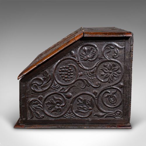 ANTIQUE VERGER'S BIBLE BOX ENGLISH OAK CARVED ECCLESIASTICAL WILLIAM III - ADDITIONAL PHOTO 5