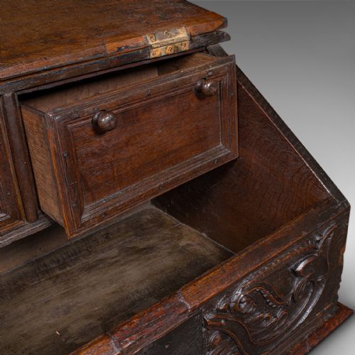 ANTIQUE VERGER'S BIBLE BOX ENGLISH OAK CARVED ECCLESIASTICAL WILLIAM III - ADDITIONAL PHOTO 10