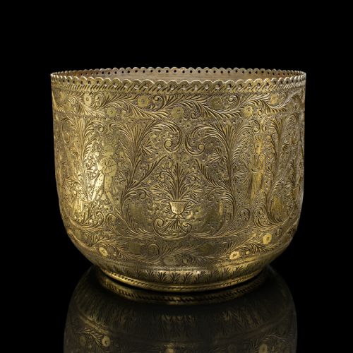fig 1. Antique Decorative Planter, Indian, Chased Brass Jardiniere Pot, Victorian, 1900