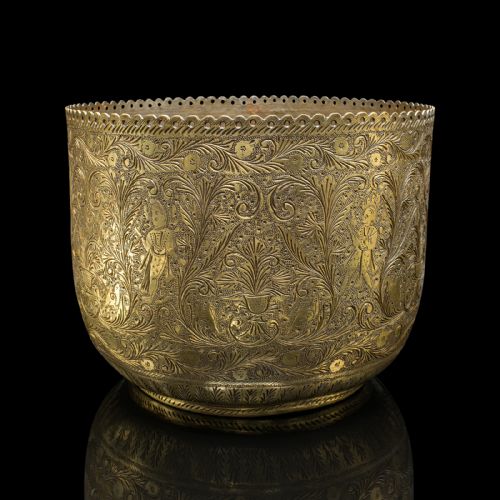 fig 2. Antique Decorative Planter, Indian, Chased Brass Jardiniere Pot, Victorian, 1900