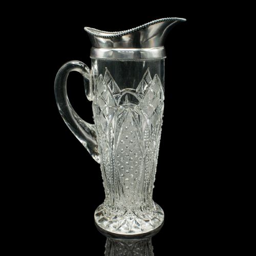 ANTIQUE CUT GLASS CORDIAL EWER ENGLISH SILVER PLATE SERVING JUG EDWARDIAN - ADDITIONAL PHOTO 1