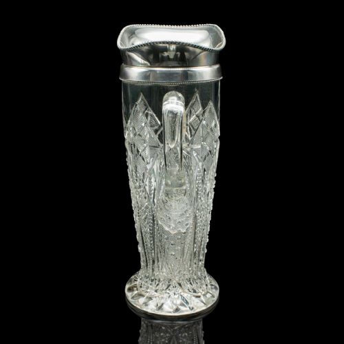 ANTIQUE CUT GLASS CORDIAL EWER ENGLISH SILVER PLATE SERVING JUG EDWARDIAN - ADDITIONAL PHOTO 2