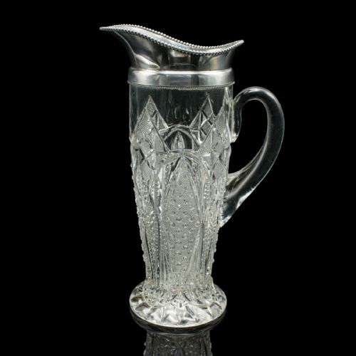 ANTIQUE CUT GLASS CORDIAL EWER ENGLISH SILVER PLATE SERVING JUG EDWARDIAN - ADDITIONAL PHOTO 3