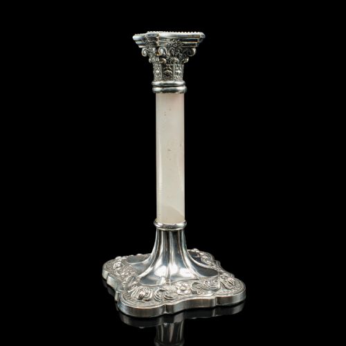 PAIR OF ANTIQUE MANTLEPIECE CANDLESTICKS ENGLISH SILVER PLATE VICTORIAN 1900 - ADDITIONAL PHOTO 2
