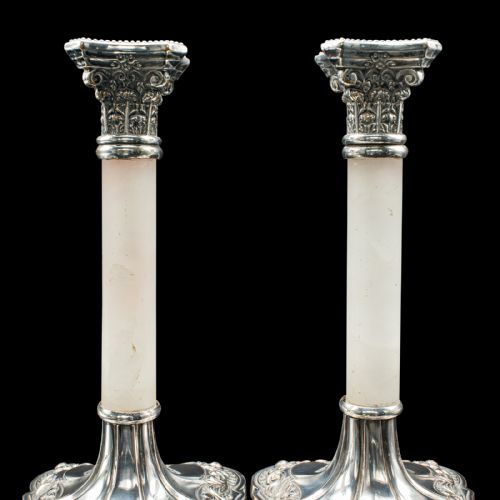 PAIR OF ANTIQUE MANTLEPIECE CANDLESTICKS ENGLISH SILVER PLATE VICTORIAN 1900 - ADDITIONAL PHOTO 9