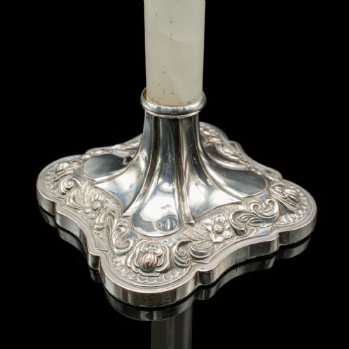 PAIR OF ANTIQUE MANTLEPIECE CANDLESTICKS ENGLISH SILVER PLATE VICTORIAN 1900 - ADDITIONAL PHOTO 10