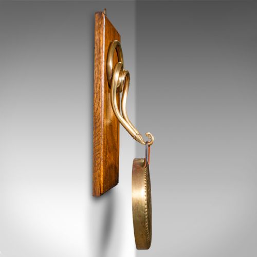 fig 3. Antique Mounted Gong, English, Oak, Brass, Dinner Chime, Edwardian, Circa 1910