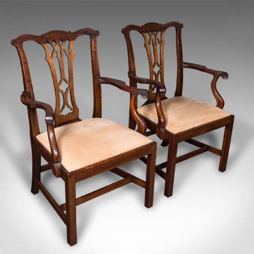 PAIR OF ANTIQUE MORNING ROOM ELBOW CHAIRS ENGLISH CHIPPENDALE TASTE VICTORIAN - ADDITIONAL PHOTO 1
