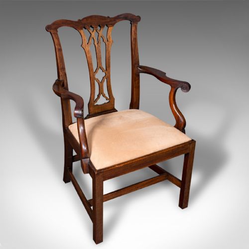 PAIR OF ANTIQUE MORNING ROOM ELBOW CHAIRS ENGLISH CHIPPENDALE TASTE VICTORIAN - ADDITIONAL PHOTO 2