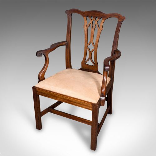 PAIR OF ANTIQUE MORNING ROOM ELBOW CHAIRS ENGLISH CHIPPENDALE TASTE VICTORIAN - ADDITIONAL PHOTO 3