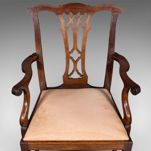 PAIR OF ANTIQUE MORNING ROOM ELBOW CHAIRS ENGLISH CHIPPENDALE TASTE VICTORIAN - ADDITIONAL PHOTO 6