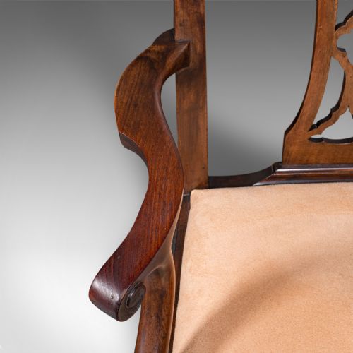 PAIR OF ANTIQUE MORNING ROOM ELBOW CHAIRS ENGLISH CHIPPENDALE TASTE VICTORIAN - ADDITIONAL PHOTO 7