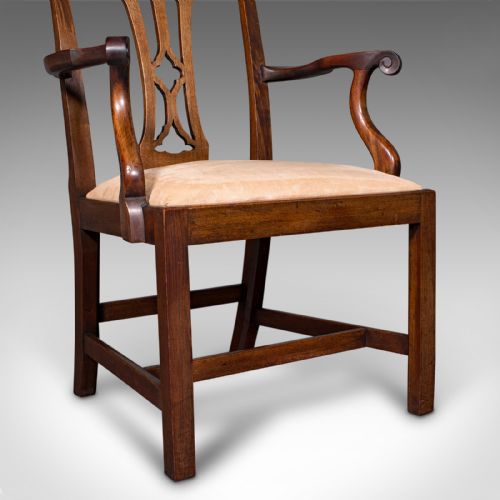 PAIR OF ANTIQUE MORNING ROOM ELBOW CHAIRS ENGLISH CHIPPENDALE TASTE VICTORIAN - ADDITIONAL PHOTO 9