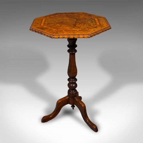 ANTIQUE OCTAGONAL WINE TABLE ENGLISH BURR WALNUT LAMP OCCASIONAL VICTORIAN - ADDITIONAL PHOTO 2