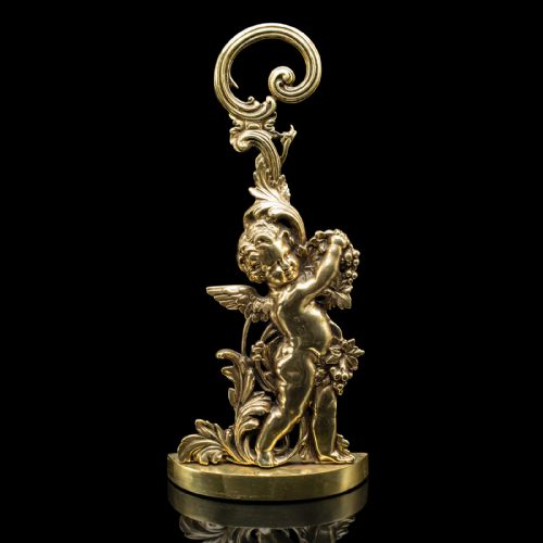 fig 1. Antique Putto Doorstop, English, Brass, Cherub, Door Keeper, Victorian, C.1900
