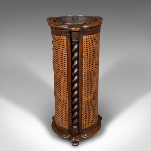 ANTIQUE CYLINDRICAL STICK STAND ENGLISH OAK RECEPTION UMBRELLA EDWARDIAN - ADDITIONAL PHOTO 4