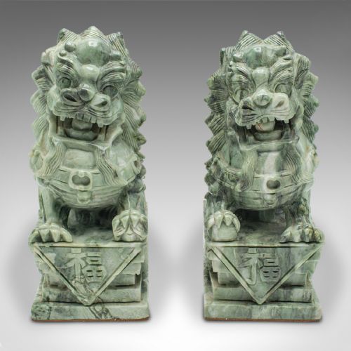 PAIR OF ANTIQUE ORIENTAL BOOKENDS CHINESE JADE MARBLE DOG OF FO VICTORIAN - ADDITIONAL PHOTO 1