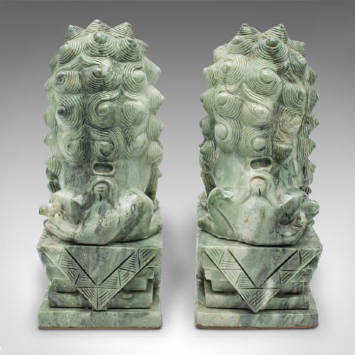 PAIR OF ANTIQUE ORIENTAL BOOKENDS CHINESE JADE MARBLE DOG OF FO VICTORIAN - ADDITIONAL PHOTO 2