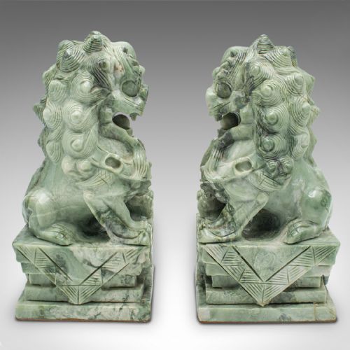 PAIR OF ANTIQUE ORIENTAL BOOKENDS CHINESE JADE MARBLE DOG OF FO VICTORIAN - ADDITIONAL PHOTO 3